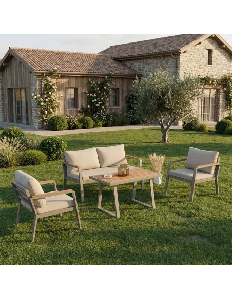 Parma: Set lounge de exterior en aluminio y madera de Iroko