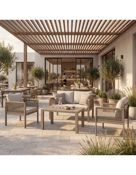 Genova: salón de jardín artesanal con cuerda trenzada a mano