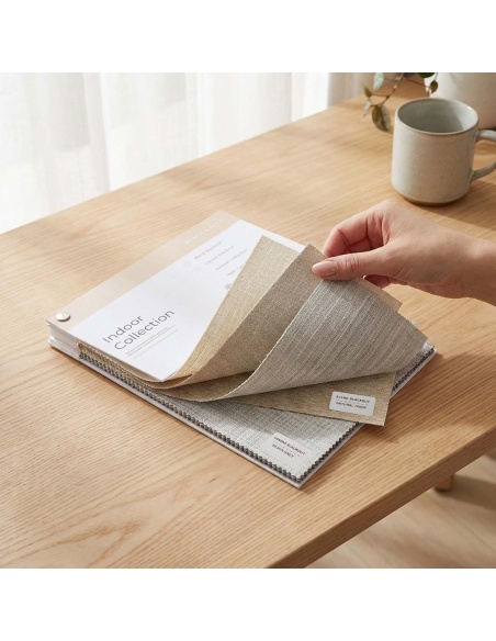 Recta: toldo vertical con placa de diseño geométrico