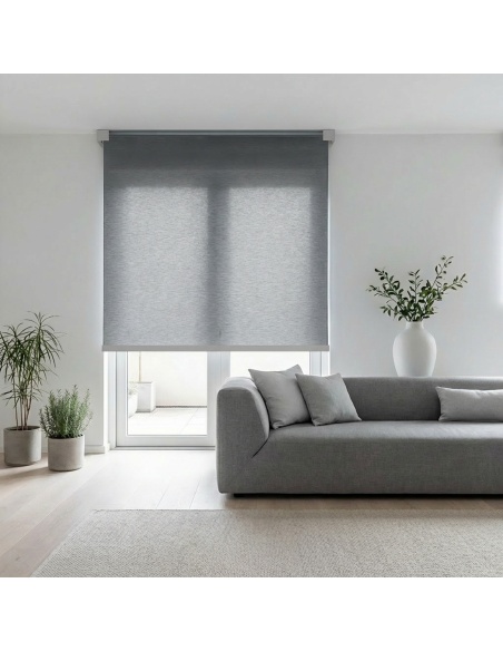Recta: toldo vertical con placa de diseño geométrico
