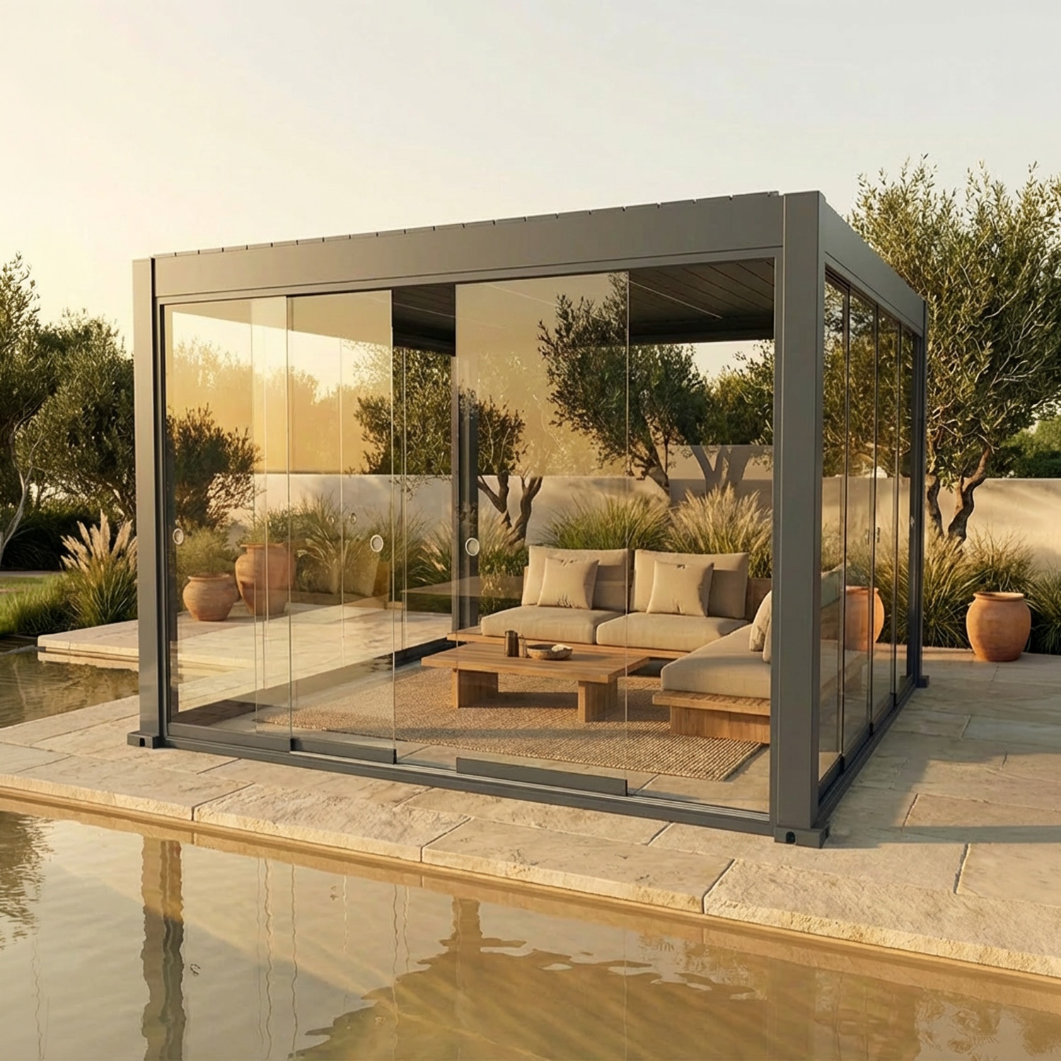 Cerramientos de vidrio corredero para Lyra T6 - Pérgola cerrada con cristal 2