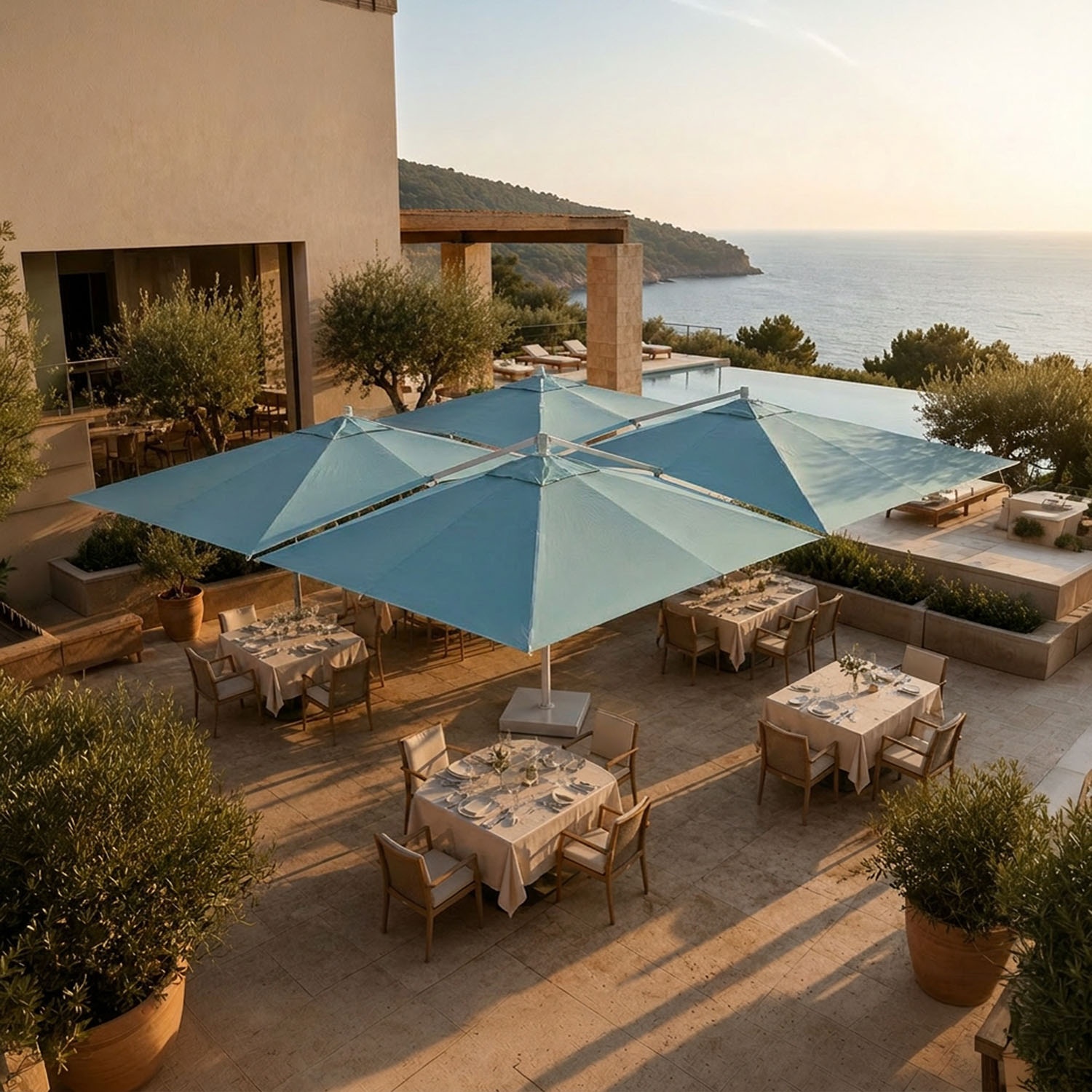 Cygnus Qadro: Parasol Cantilever con Cuatro Telas 6×6 m